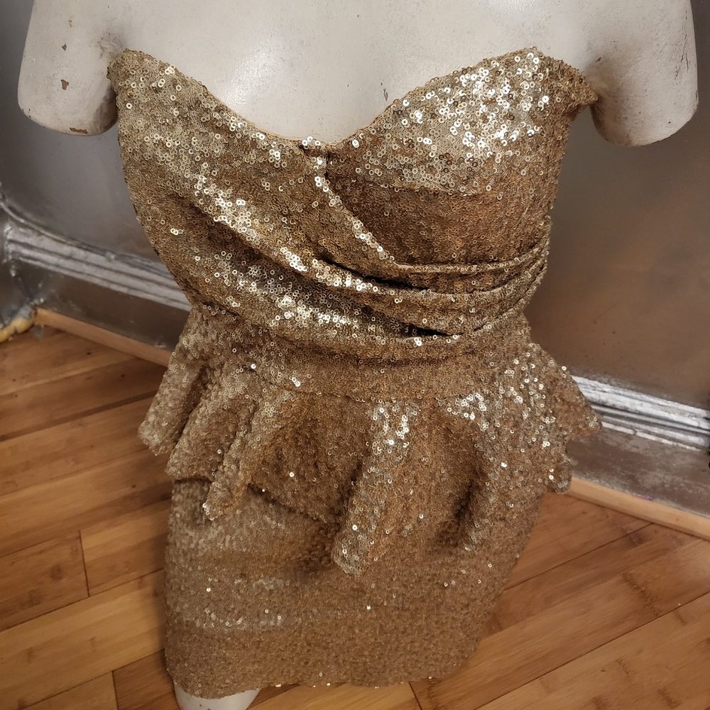 Champagne Cocktail Peplum Party Dress Size Small